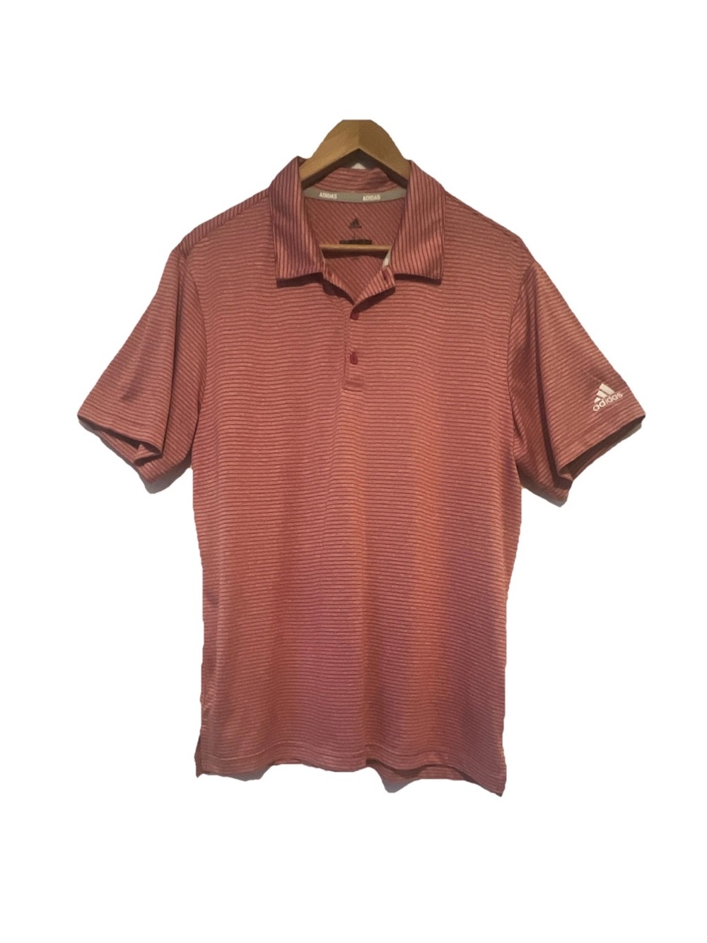 Adidas Golf Men's Feeder Stripe Polo Shirt L Coral Pink Logo ADVS20R778 Athletic